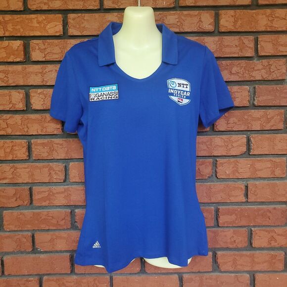 Chip Ganassi Racing Polo Shirt Womens Medium Blue Adidas NTT DATA Indycar Series - Picture 1 of 16